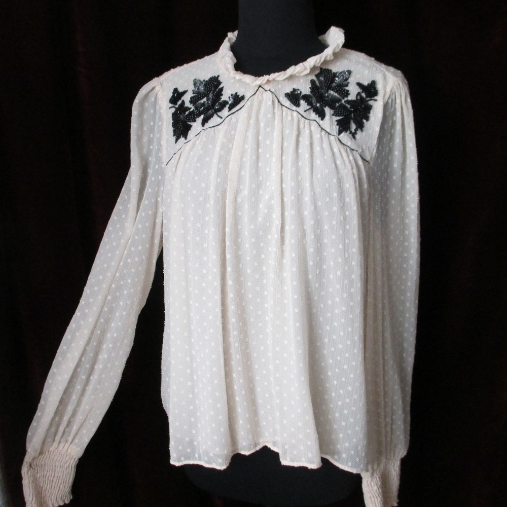 NEW ZARA TRAFULUC chiffon beaded BLOUSE L